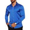 COOFANDY Men’s Silk Satin Dress Shirts Jacquard Long Sleeve Floral Button Up Shirts Party Prom Wedding Shirt(Sapphire)