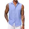 COOFANDY Mens Sleeveless Button Down Beach Shirts Casual Summer Tank Tops Collared Imitation Linen Tank Shirt(Bright Blue)