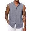 COOFANDY Mens Sleeveless Button Down Beach Shirts Casual Summer Tank Tops Collared Imitation Linen Tank Shirt(Dark Blue Grey)