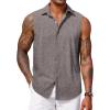 COOFANDY Mens Sleeveless Button Down Beach Shirts Casual Summer Tank Tops Collared Imitation Linen Tank Shirt(Dark Grey)
