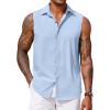 COOFANDY Mens Sleeveless Button Down Beach Shirts Casual Summer Tank Tops Collared Imitation Linen Tank Shirt(Light Blue)