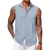 COOFANDY Mens Sleeveless Button Down Beach Shirts Casual Summer Tank Tops Collared Imitation Linen Tank Shirt(Light Denim Blue)