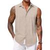 COOFANDY Mens Sleeveless Button Down Beach Shirts Casual Summer Tank Tops Collared Imitation Linen Tank Shirt(Light Khaki)