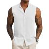 COOFANDY Mens Sleeveless Summer Shirts Beach Tank Tops Button Up Textured Tank Shirt for Vacation(White)