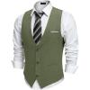 COOFANDY Men’s Suit Vest Slim Fit Casual Business Vests Lightweight V-Neck Formal Dress Waistcoat for Wedding Prom(Army Green)