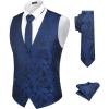 COOFANDY Men’s Suit Vest Tie Set 3PC Paisley Jacquard Waistcoat and Necktie Pocket Square for Holiday Party Wedding(Blue)