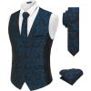 COOFANDY Men’s Suit Vest Tie Set 3PC Paisley Jacquard Waistcoat and Necktie Pocket Square for Holiday Party Wedding(Blue Paisley)