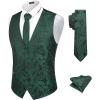 COOFANDY Men’s Suit Vest Tie Set 3PC Paisley Jacquard Waistcoat and Necktie Pocket Square for Holiday Party Wedding(Dark Green)