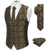 COOFANDY Men’s Suit Vest Tie Set 3PC Paisley Jacquard Waistcoat and Necktie Pocket Square for Holiday Party Wedding(Golden Paisley)