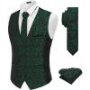 COOFANDY Men’s Suit Vest Tie Set 3PC Paisley Jacquard Waistcoat and Necktie Pocket Square for Holiday Party Wedding(Green Paisley)