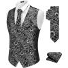 COOFANDY Men’s Suit Vest Tie Set 3PC Paisley Jacquard Waistcoat and Necktie Pocket Square for Holiday Party Wedding(Light Silver)