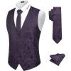 COOFANDY Men’s Suit Vest Tie Set 3PC Paisley Jacquard Waistcoat and Necktie Pocket Square for Holiday Party Wedding(Purple)