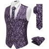 COOFANDY Men’s Suit Vest Tie Set 3PC Paisley Jacquard Waistcoat and Necktie Pocket Square for Holiday Party Wedding(Purple Filigree)