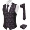 COOFANDY Men’s Suit Vest Tie Set 3PC Paisley Jacquard Waistcoat and Necktie Pocket Square for Holiday Party Wedding(Purple Paisley)