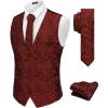 COOFANDY Men’s Suit Vest Tie Set 3PC Paisley Jacquard Waistcoat and Necktie Pocket Square for Holiday Party Wedding(Red Paisley)