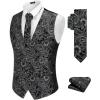COOFANDY Men’s Suit Vest Tie Set 3PC Paisley Jacquard Waistcoat and Necktie Pocket Square for Holiday Party Wedding(Silver)