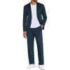 COOFANDY Men’s Suits 2 Piece Slim Fit Suit Set 2 Button Lightweight Casual Knit Blazer Suit Jacket Pants(Blue)