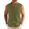COOFANDY Men’s Summer Beach Tank Tops Sleeveless Button Up Shirt Casual Textured Tank Shirts(Army Green)