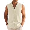 COOFANDY Men’s Summer Beach Tank Tops Sleeveless Button Up Shirt Casual Textured Tank Shirts(Beige)