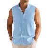 COOFANDY Men’s Summer Beach Tank Tops Sleeveless Button Up Shirt Casual Textured Tank Shirts(Light Blue)
