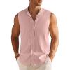 COOFANDY Men’s Summer Beach Tank Tops Sleeveless Button Up Shirt Casual Textured Tank Shirts(Pink)