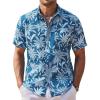 COOFANDY Men’s Summer Beach Vacation Shirt Casual Button Down Short Sleeve Shirt Hawaiian Tropical Resort Wear(Blue / White Plam Leaf)