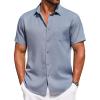 COOFANDY Men’s Summer Beach Vacation Shirt Casual Button Down Short Sleeve Shirt Hawaiian Tropical Resort Wear(Grey Blue)