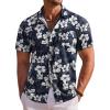 COOFANDY Men’s Summer Beach Vacation Shirt Casual Button Down Short Sleeve Shirt Hawaiian Tropical Resort Wear(Navy & White – Flower 2)