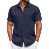 COOFANDY Men’s Summer Beach Vacation Shirt Casual Button Down Short Sleeve Shirt Hawaiian Tropical Resort Wear(Navy Blue)