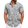 COOFANDY Men’s Summer Beach Vacation Shirt Casual Button Down Short Sleeve Shirt Hawaiian Tropical Resort Wear(Palm Leaves-grey Blue)