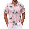 COOFANDY Men’s Summer Beach Vacation Shirt Casual Button Down Short Sleeve Shirt Hawaiian Tropical Resort Wear(Pink-coconut Trees)