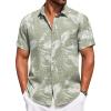 COOFANDY Men’s Summer Beach Vacation Shirt Casual Button Down Short Sleeve Shirt Hawaiian Tropical Resort Wear(Silhouette Leaves-grey Green)