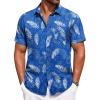 COOFANDY Men’s Summer Beach Vacation Shirt Casual Button Down Short Sleeve Shirt Hawaiian Tropical Resort Wear(Silhouette Leaves-royal Blue)