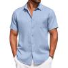 COOFANDY Men’s Summer Beach Vacation Shirt Casual Button Down Short Sleeve Shirt Hawaiian Tropical Resort Wear(Sky Blue)