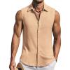 COOFANDY Men’s Summer Sleeveless Shirts Beach Knit Tank Top Button Up Casual Tank Shirt Vacation Tops(Light Apricot)