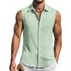 COOFANDY Men’s Summer Sleeveless Shirts Beach Knit Tank Top Button Up Casual Tank Shirt Vacation Tops(Light Green)