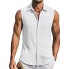 COOFANDY Men’s Summer Sleeveless Shirts Beach Knit Tank Top Button Up Casual Tank Shirt Vacation Tops(White)