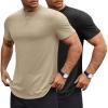 COOFANDY Mens T Shirts Casual Short Sleeve Cotton Tee Shirts Hipster Hip Hop Longline T-Shirt Basic Summer Tops(Two Pack- Black + Light Khaki)