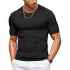 COOFANDY Men’s T- Shirts Casual Short Sleeve Crewneck Shirts Solid Textured Knit Pullover Tees(Black)