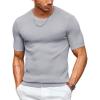 COOFANDY Men’s T- Shirts Casual Short Sleeve Crewneck Shirts Solid Textured Knit Pullover Tees(Light Grey)