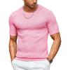 COOFANDY Men’s T- Shirts Casual Short Sleeve Crewneck Shirts Solid Textured Knit Pullover Tees(Pink)