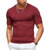 COOFANDY Men’s T- Shirts Casual Short Sleeve Crewneck Shirts Solid Textured Knit Pullover Tees(Wine Red)