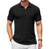 COOFANDY Men’s Textured Polo Shirts Short Sleeve Slim Fit Casual Button Polo T-Shirt Summer Collared Golf Shirt(All Black)