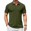 COOFANDY Men’s Textured Polo Shirts Short Sleeve Slim Fit Casual Button Polo T-Shirt Summer Collared Golf Shirt(Army Green)