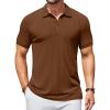 COOFANDY Men’s Textured Polo Shirts Short Sleeve Slim Fit Casual Button Polo T-Shirt Summer Collared Golf Shirt(Brown)