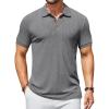 COOFANDY Men’s Textured Polo Shirts Short Sleeve Slim Fit Casual Button Polo T-Shirt Summer Collared Golf Shirt(Dark Grey)