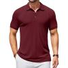 COOFANDY Men’s Textured Polo Shirts Short Sleeve Slim Fit Casual Button Polo T-Shirt Summer Collared Golf Shirt(Dark Red)