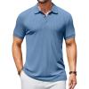 COOFANDY Men’s Textured Polo Shirts Short Sleeve Slim Fit Casual Button Polo T-Shirt Summer Collared Golf Shirt(Demin Blue)