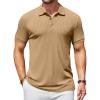 COOFANDY Men’s Textured Polo Shirts Short Sleeve Slim Fit Casual Button Polo T-Shirt Summer Collared Golf Shirt(Khaki)