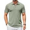 COOFANDY Men’s Textured Polo Shirts Short Sleeve Slim Fit Casual Button Polo T-Shirt Summer Collared Golf Shirt(Light Green)
